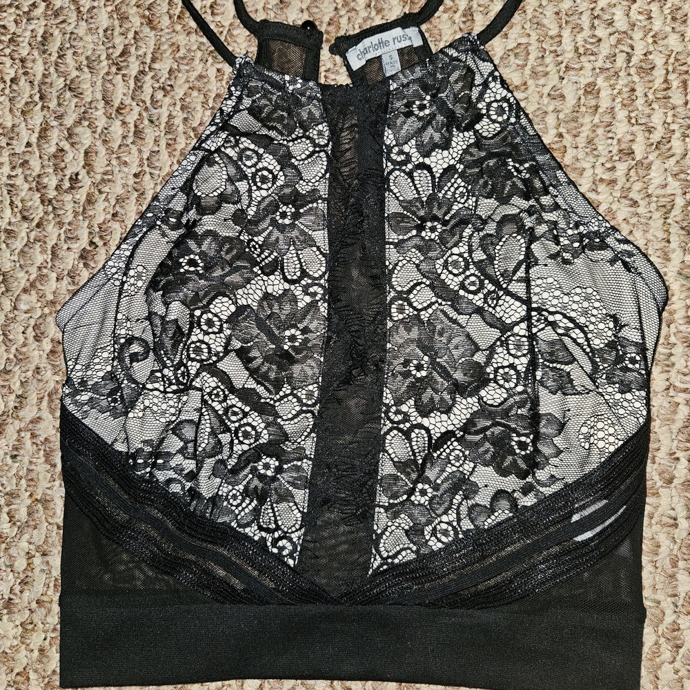 Charlotte Russe Black Lace Halter Top